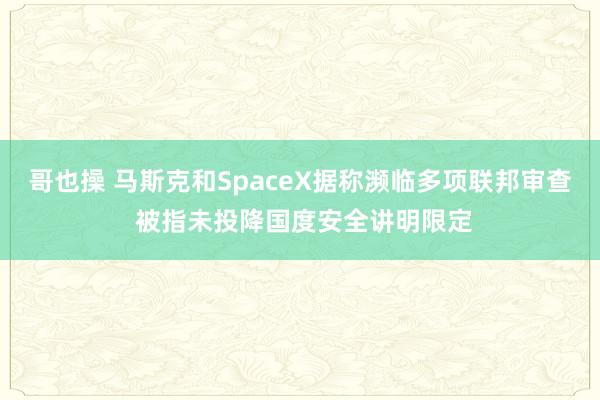 哥也操 马斯克和SpaceX据称濒临多项联邦审查 被指未投降国度安全讲明限定